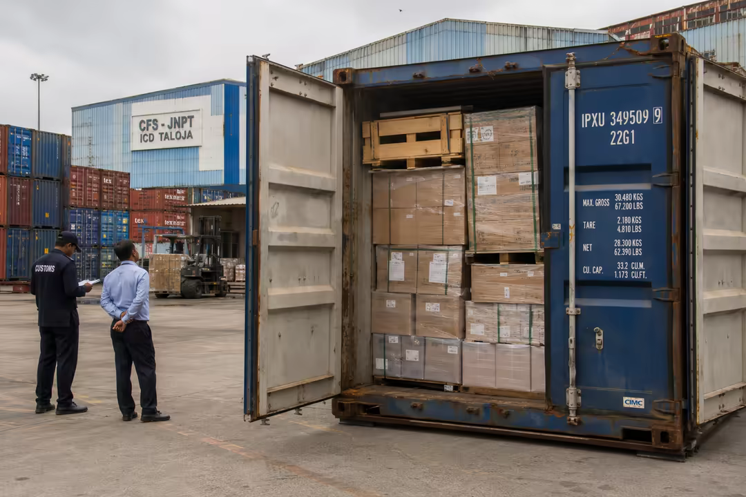Customs examination of an open container at a container freight station